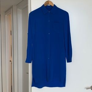 Long Sleeve Blue Button Up Dress DVF